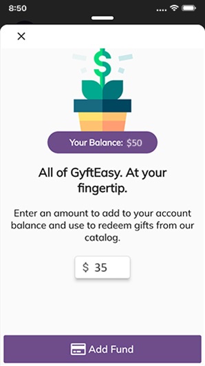 Gyfteasy App Funds Page